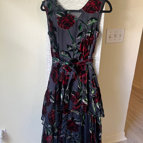 Tahari Black and Red Floral Midi Dress - Picture 1 of 4